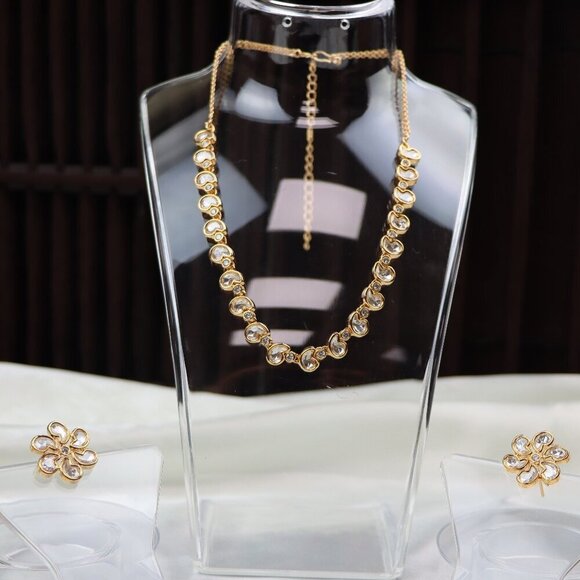 Elegant Brass Kundan Necklace & Earrings Set, JP42 - Picture 1 of 12